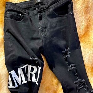 Amiri jeans denim black white Mens Sz  33 embroidered logo slim fit